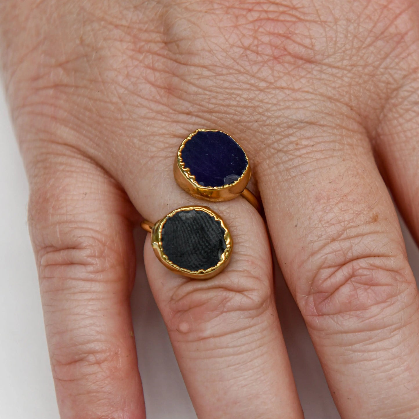 Gold Plated Purple and Green Circle Agate Ring Hey Bou