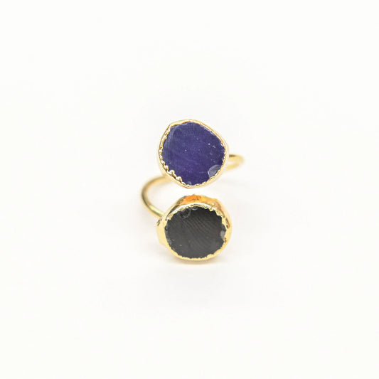 Gold Plated Purple and Green Circle Agate Ring Hey Bou