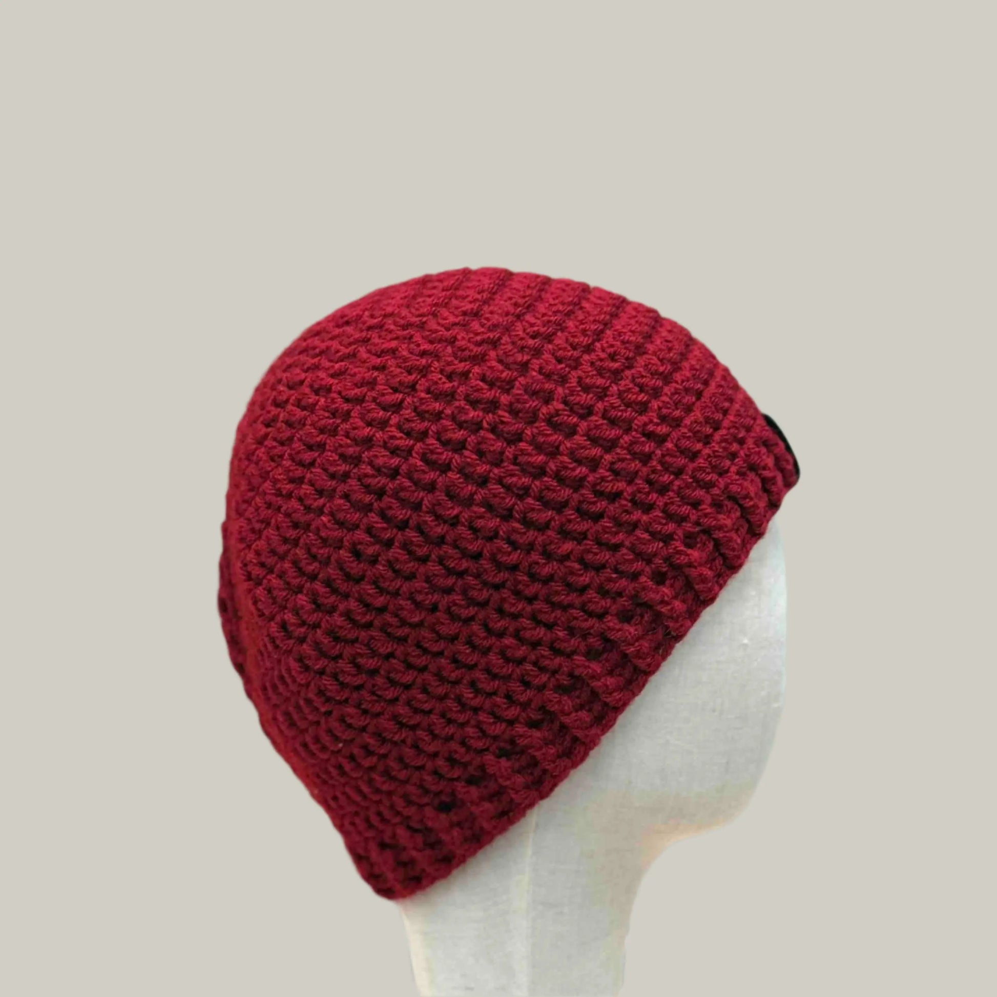 Red Double Crochet 1" Rib Adult Beanie 53-67cm H 21cm HeyBou - Made by Lisa