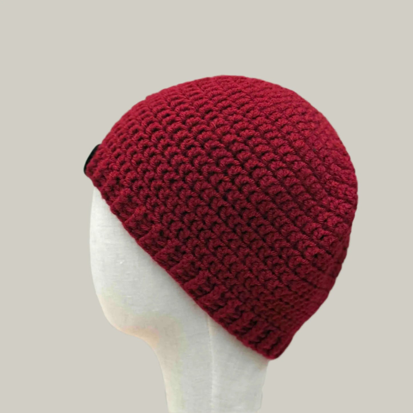 Red Double Crochet 1" Rib Adult Beanie 53-67cm H 21cm HeyBou - Made by Lisa