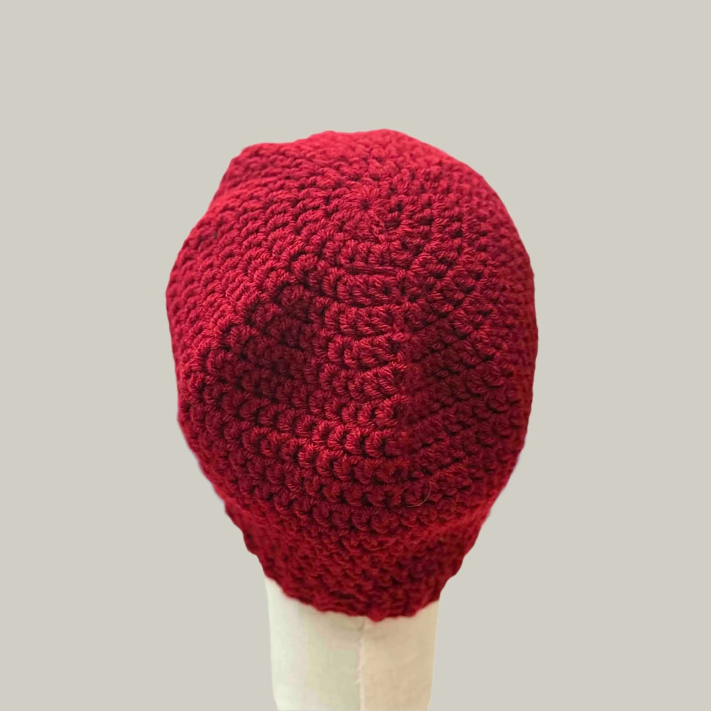 Red Double Crochet 1" Rib Adult Beanie 53-67cm H 21cm HeyBou - Made by Lisa