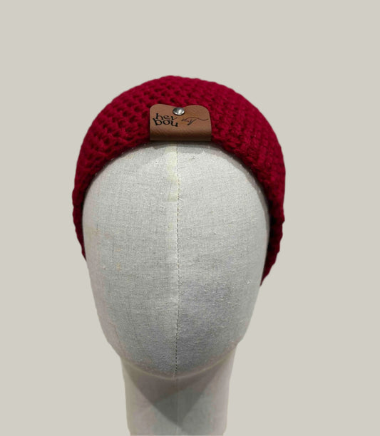Red Double Crochet 2cm Rib Short Adult Beanie 49-62cm H 18cm HeyBou - Made by Lisa