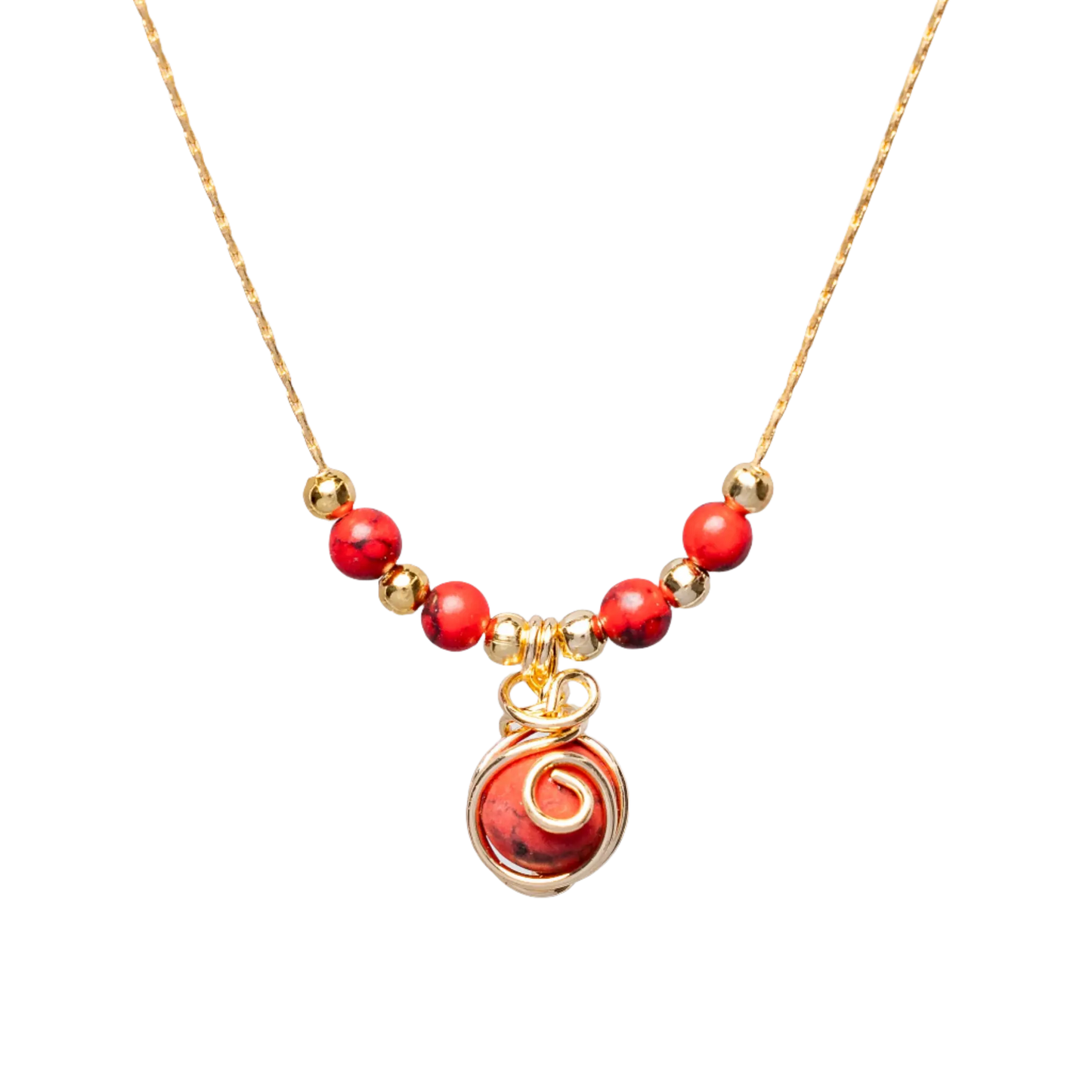 Gold Plated Natural Stone Agate Sphere Swirl & Beads Necklaces Hey Bou