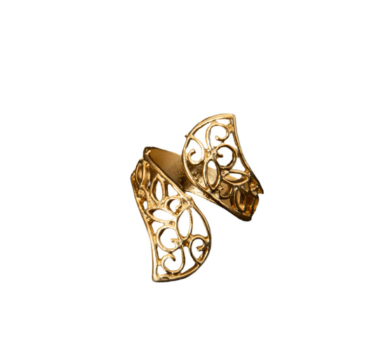 Gold Plated Reverse Facing Leaf Ring Hey Bou