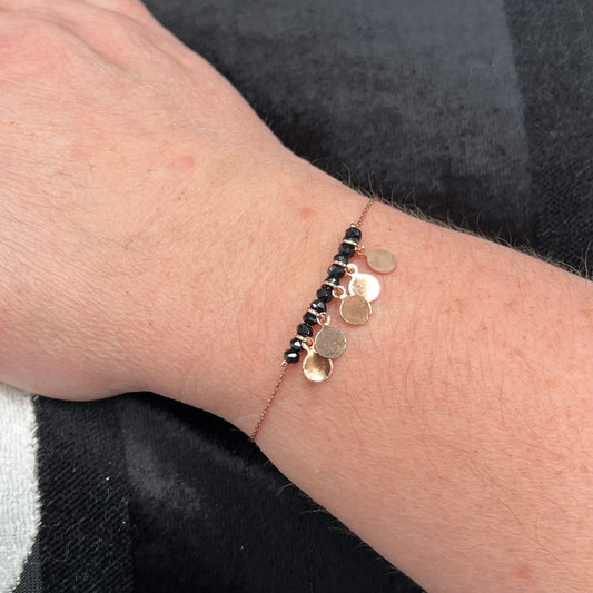 Rose Gold Black Bead & Circle Disk Bracelet Hey Bou