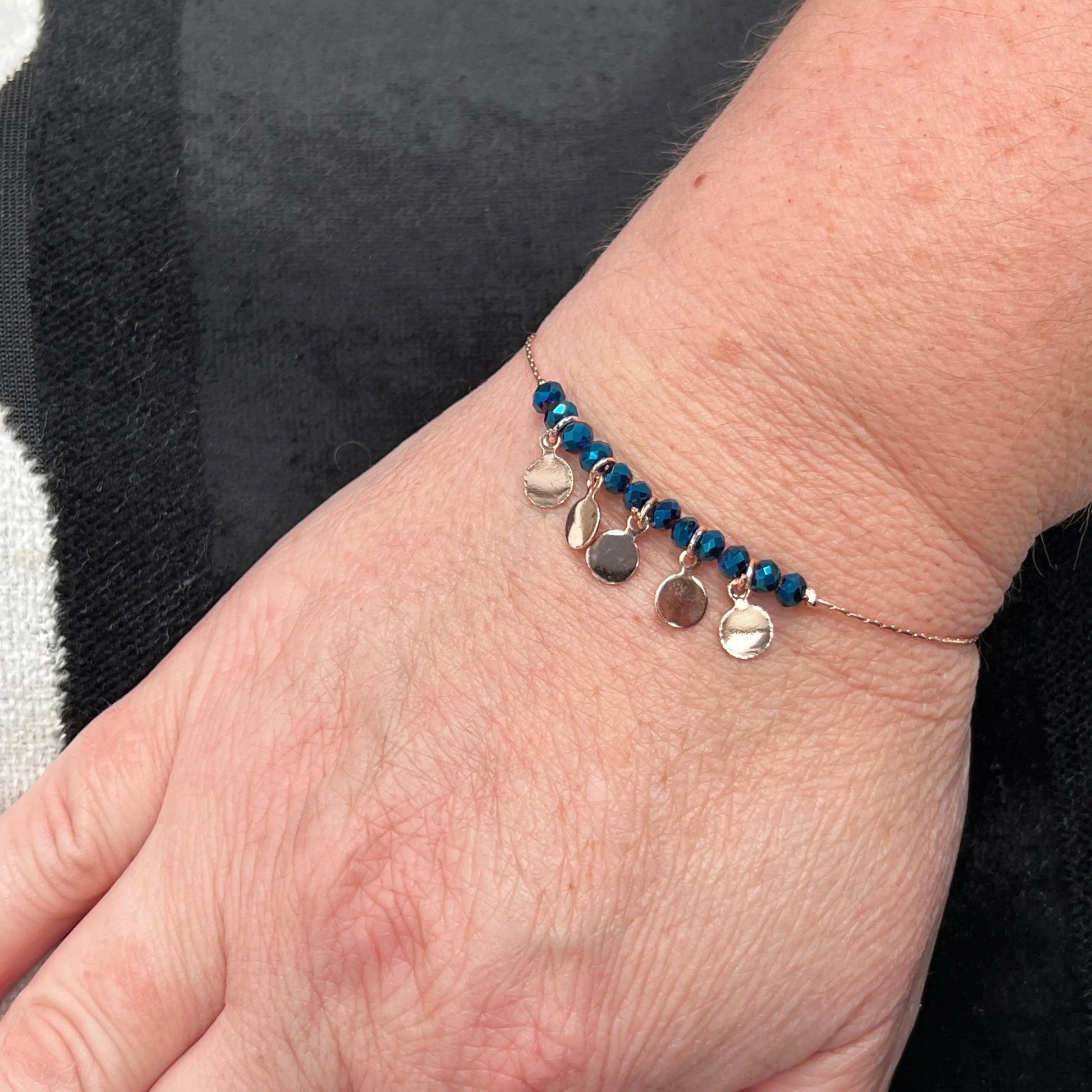 Rose Gold Deep Teal Bead & Circle Disk Bracelet Hey Bou