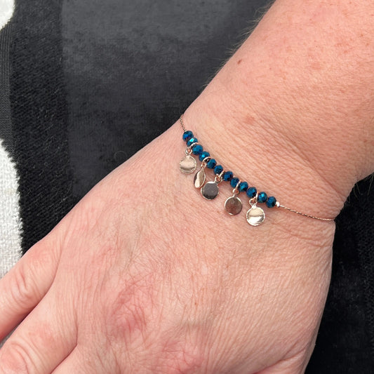 Rose Gold Deep Teal Bead & Circle Disk Bracelet Hey Bou