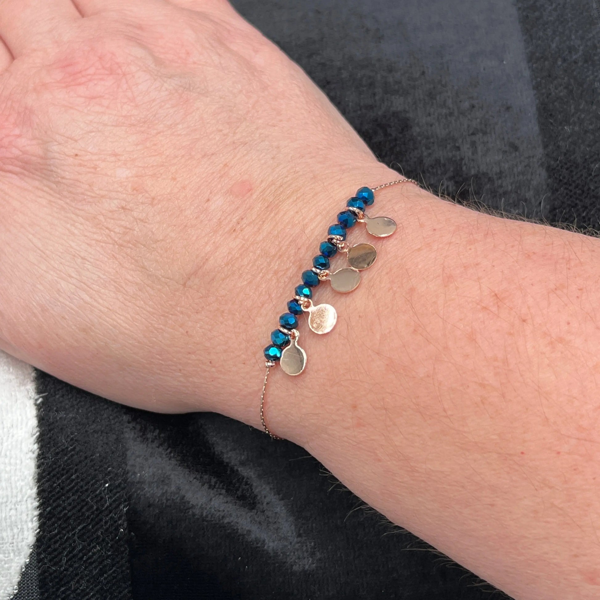 Rose Gold Deep Teal Bead & Circle Disk Bracelet Hey Bou