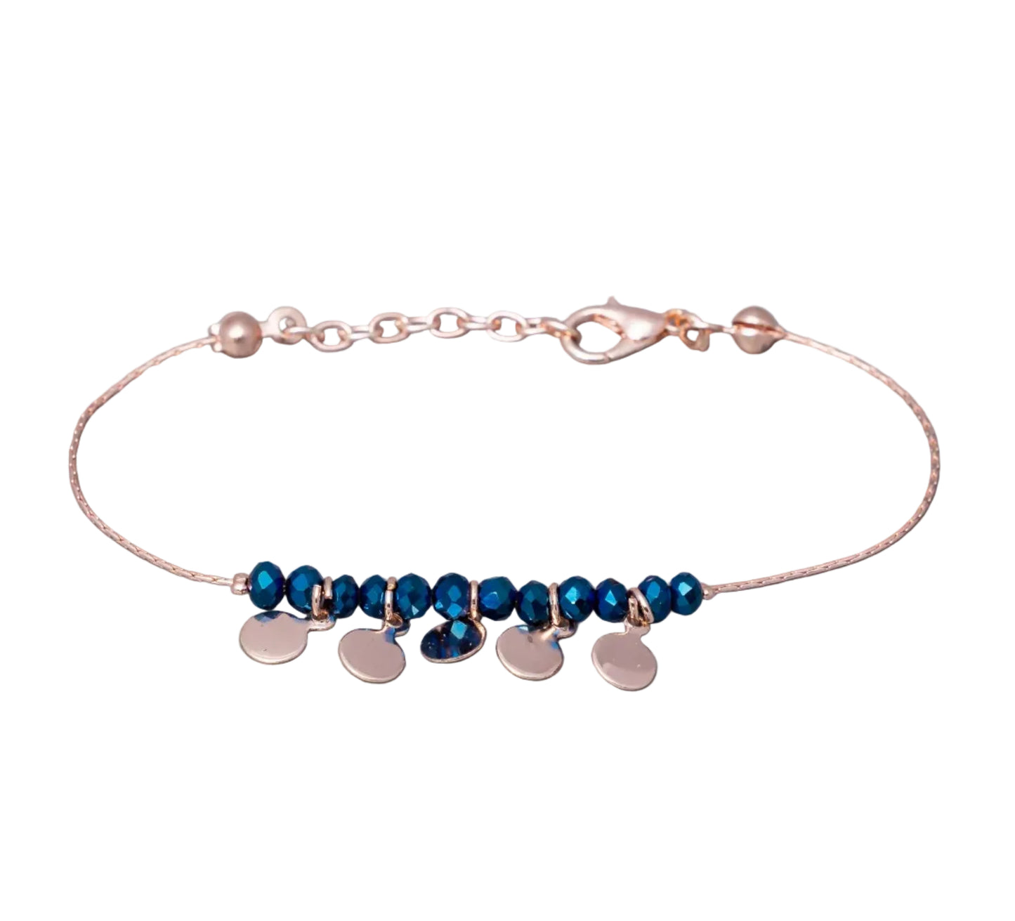 Rose Gold Deep Teal Bead & Circle Disk Bracelet Hey Bou