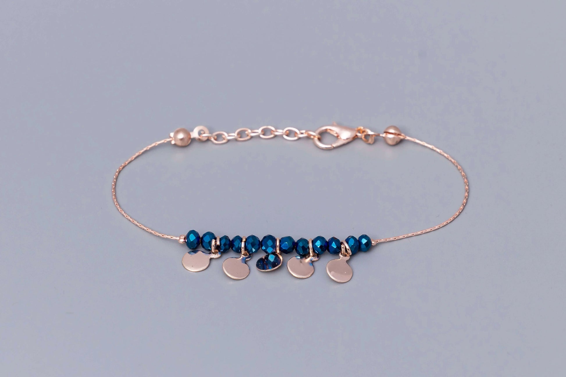 Rose Gold Deep Teal Bead & Circle Disk Bracelet Hey Bou