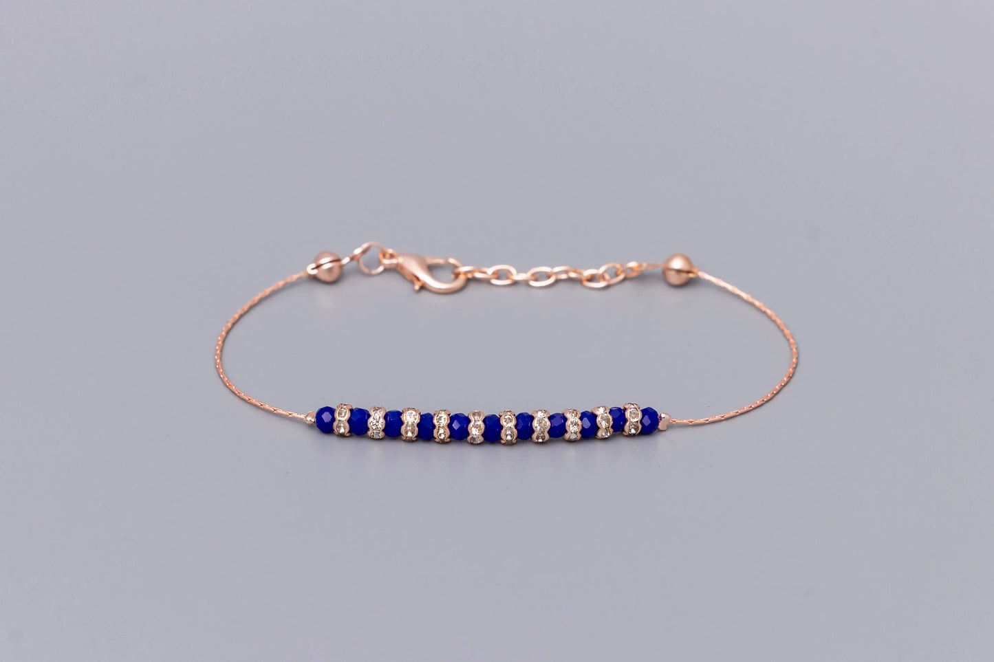 Rose Gold Blue & Gold Beads Bracelet Hey Bou