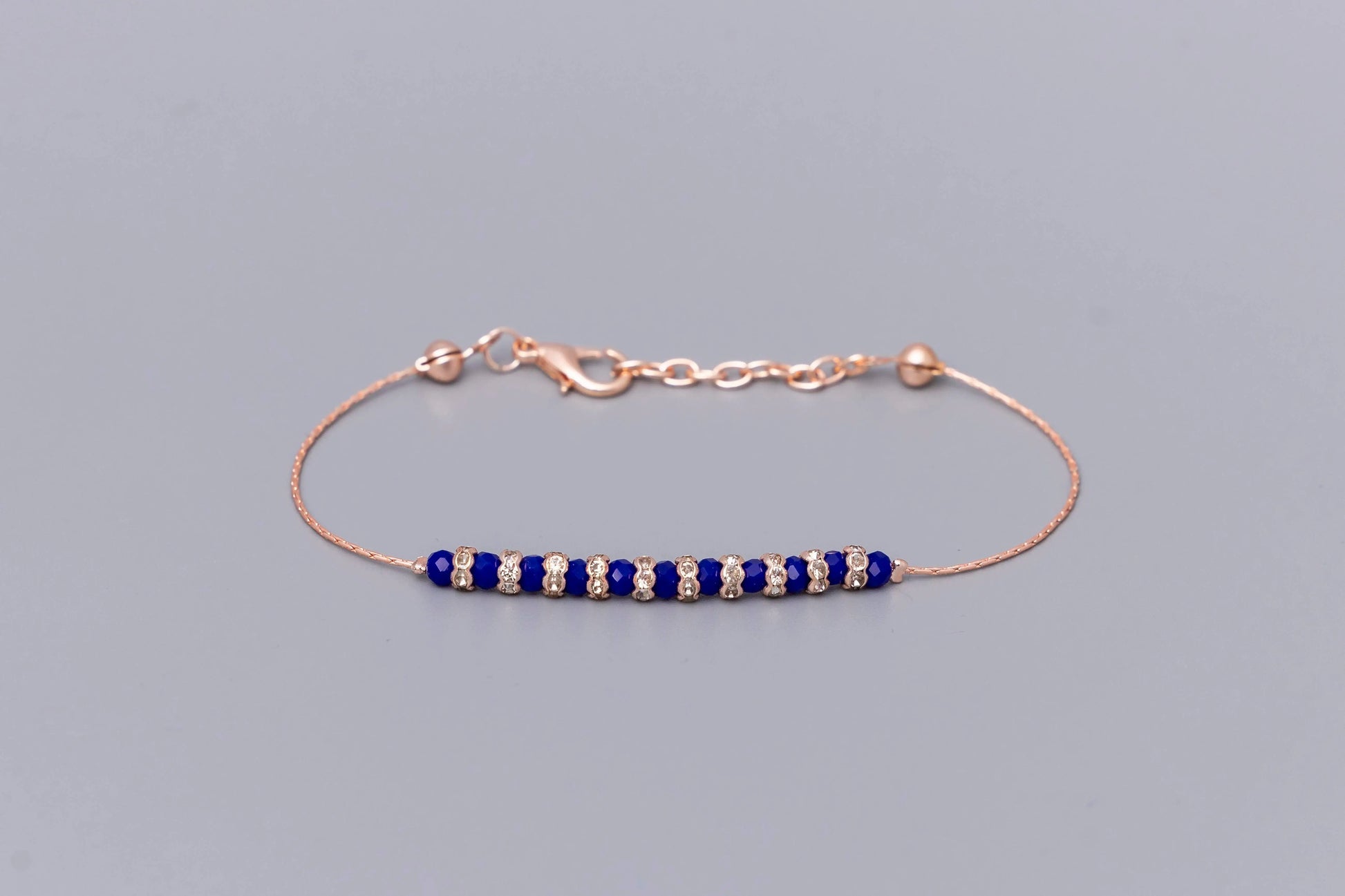 Rose Gold Blue & Gold Beads Bracelet Hey Bou