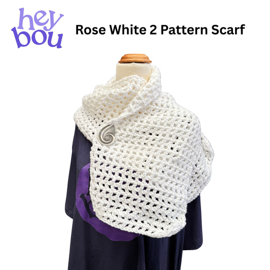 Handmade White Rose Crochet Pattern 2 Scarf | Hey Bou