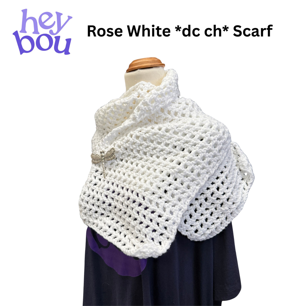 Handmade White Rose Crochet *Dc, ch* Pattern Scarf | Hey Bou