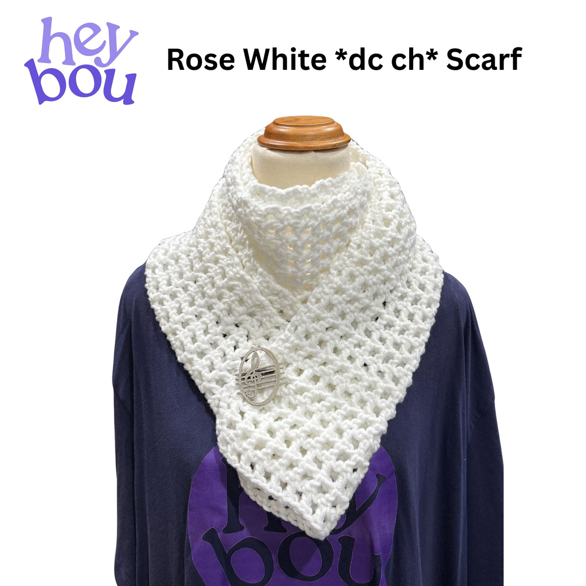 Handmade White Rose Crochet *Dc, ch* Pattern Scarf | Hey Bou