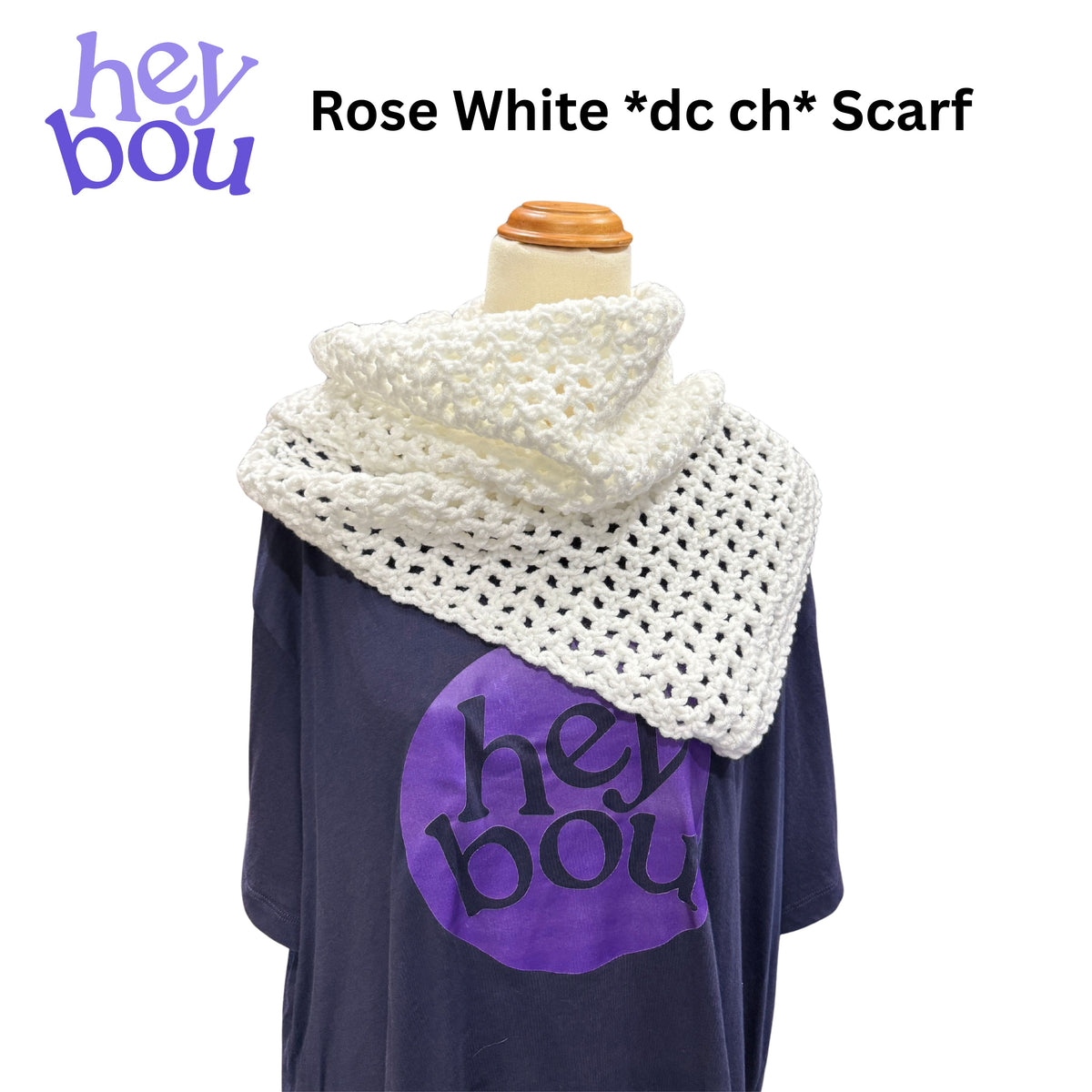 Handmade White Rose Crochet *Dc, ch* Pattern Scarf | Hey Bou