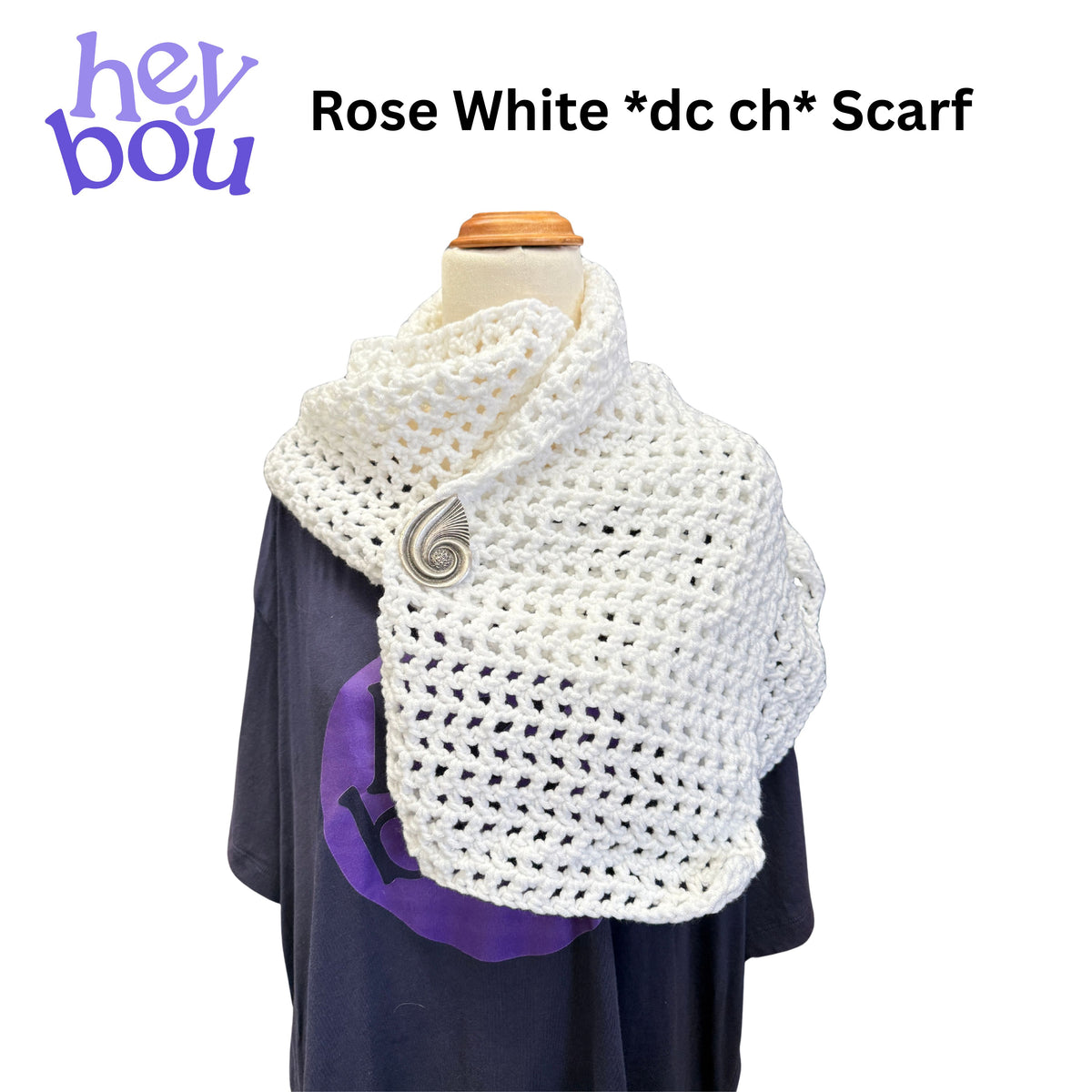 Handmade White Rose Crochet *Dc, ch* Pattern Scarf | Hey Bou