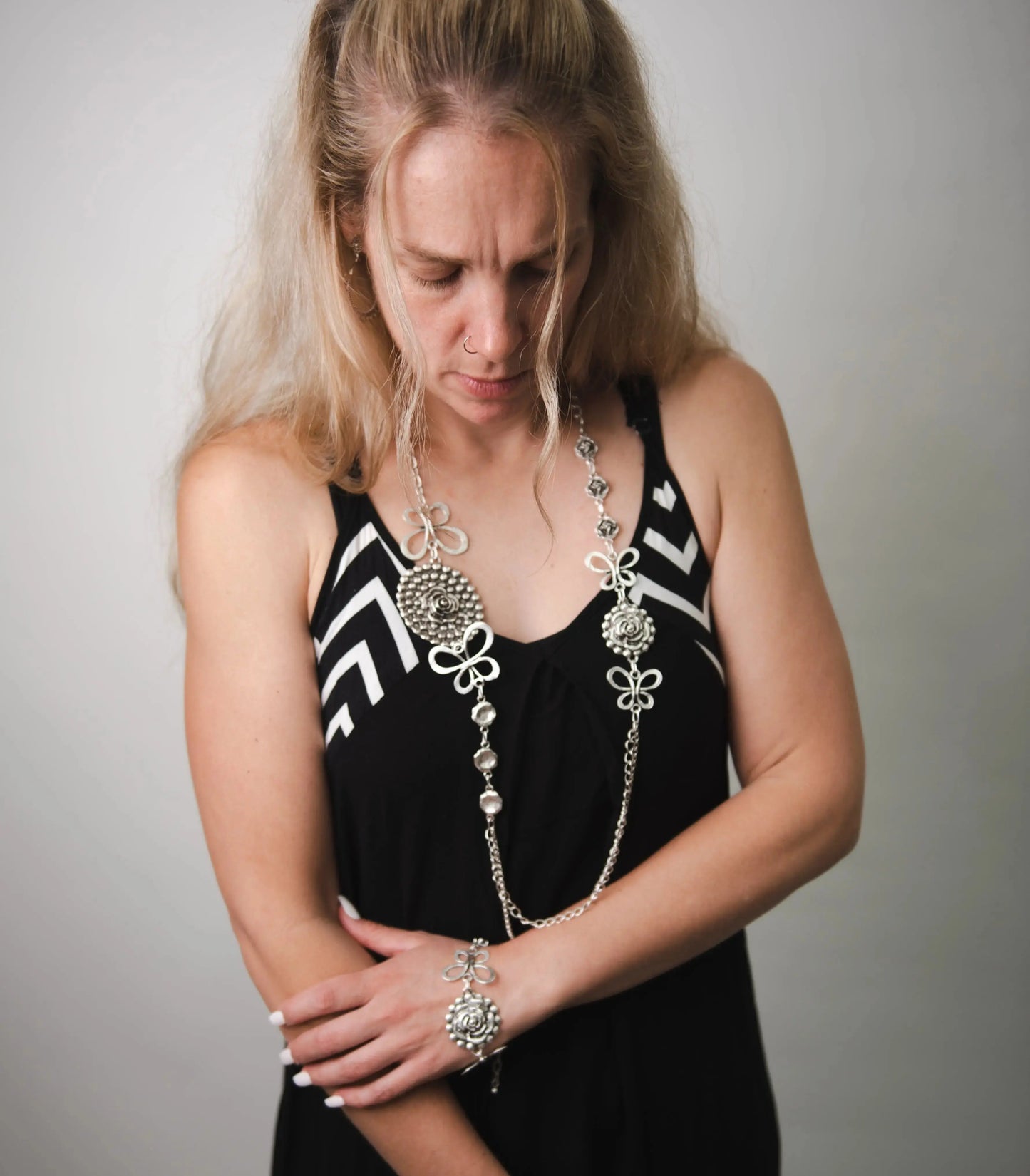 Silver Plated Rose Butterfly Necklace Hey Bou