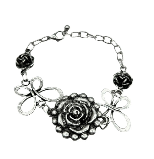 Rose Butterfly Silver Plated Bracelet Hey Bou