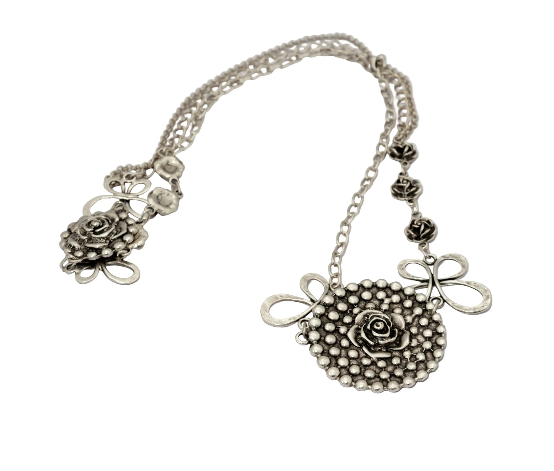 Silver Plated Rose Butterfly Necklace Hey Bou