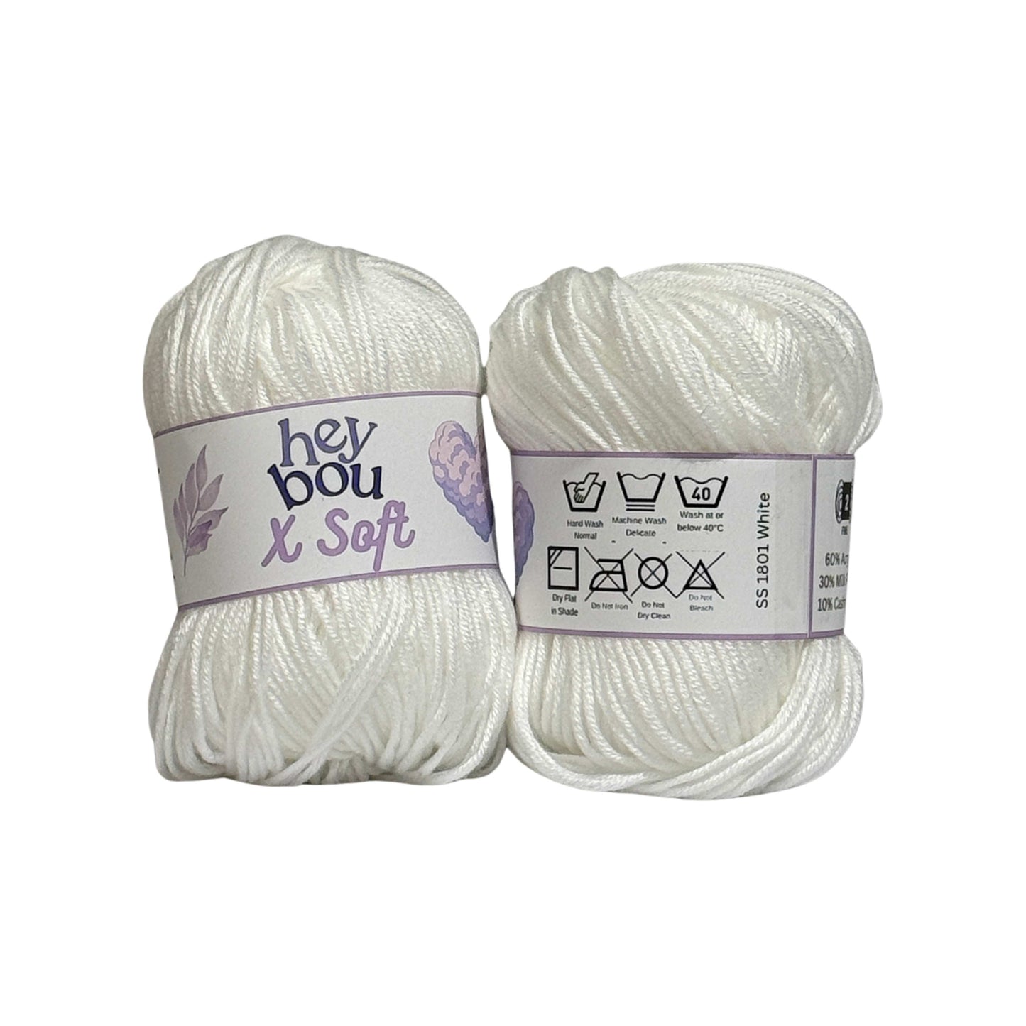 X Soft Yarn, 60% Acrylic, 30% Milk Fibre and 10% Cashmere, 50g Ball HeyBou