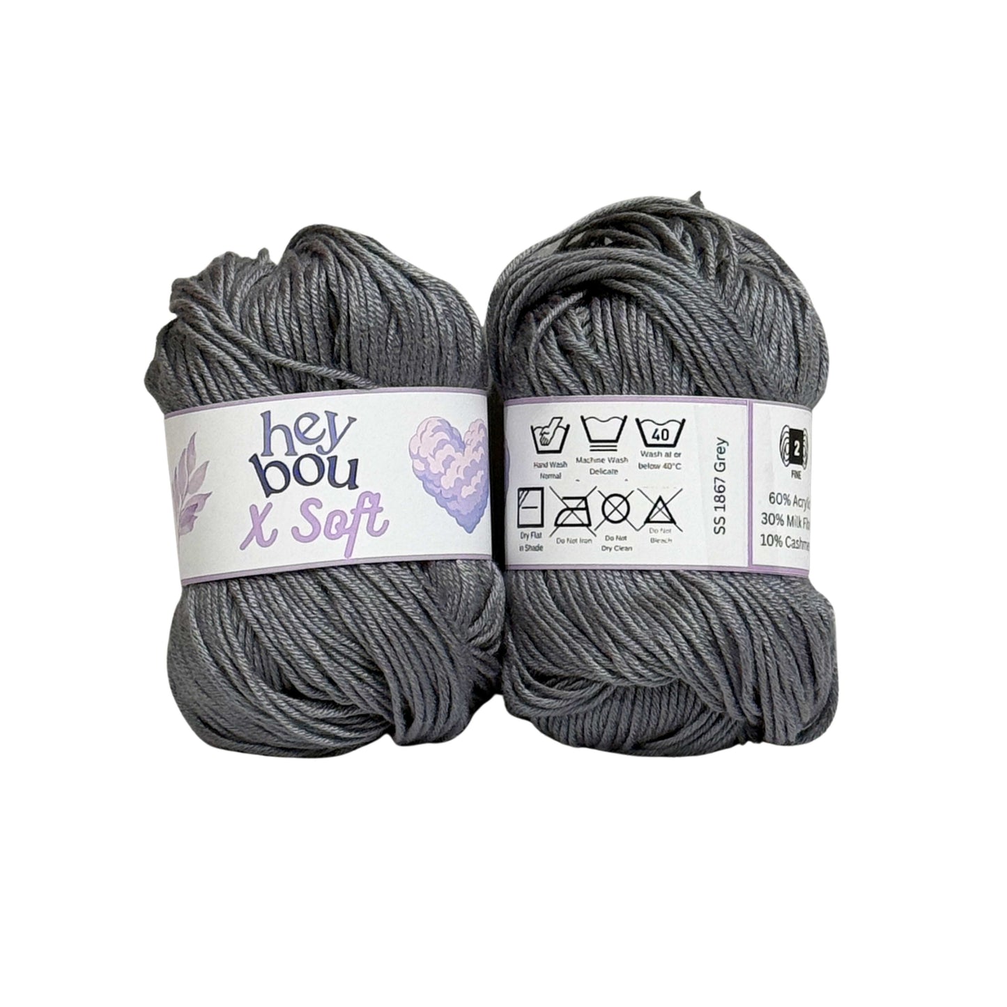X Soft Yarn, 60% Acrylic, 30% Milk Fibre and 10% Cashmere, 50g Ball HeyBou