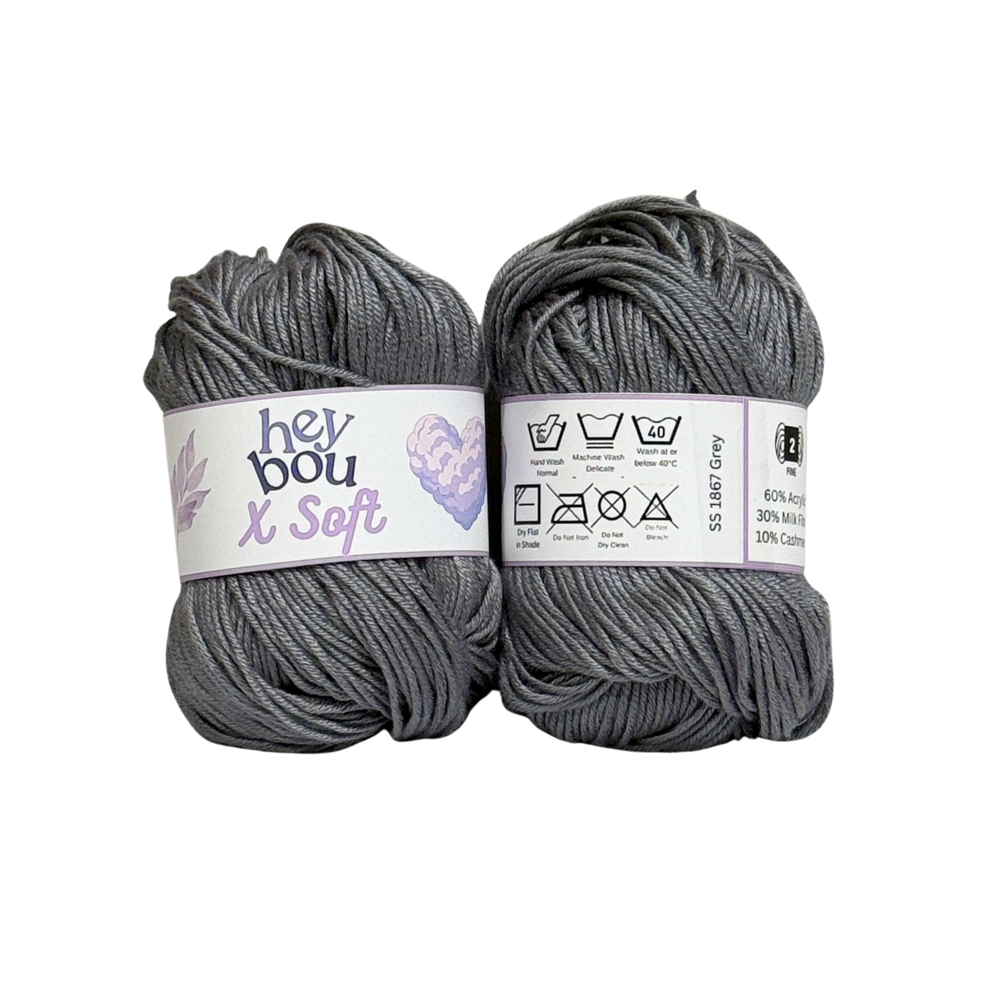 X Soft Yarn, 60% Acrylic, 30% Milk Fibre and 10% Cashmere, 50g Ball HeyBou