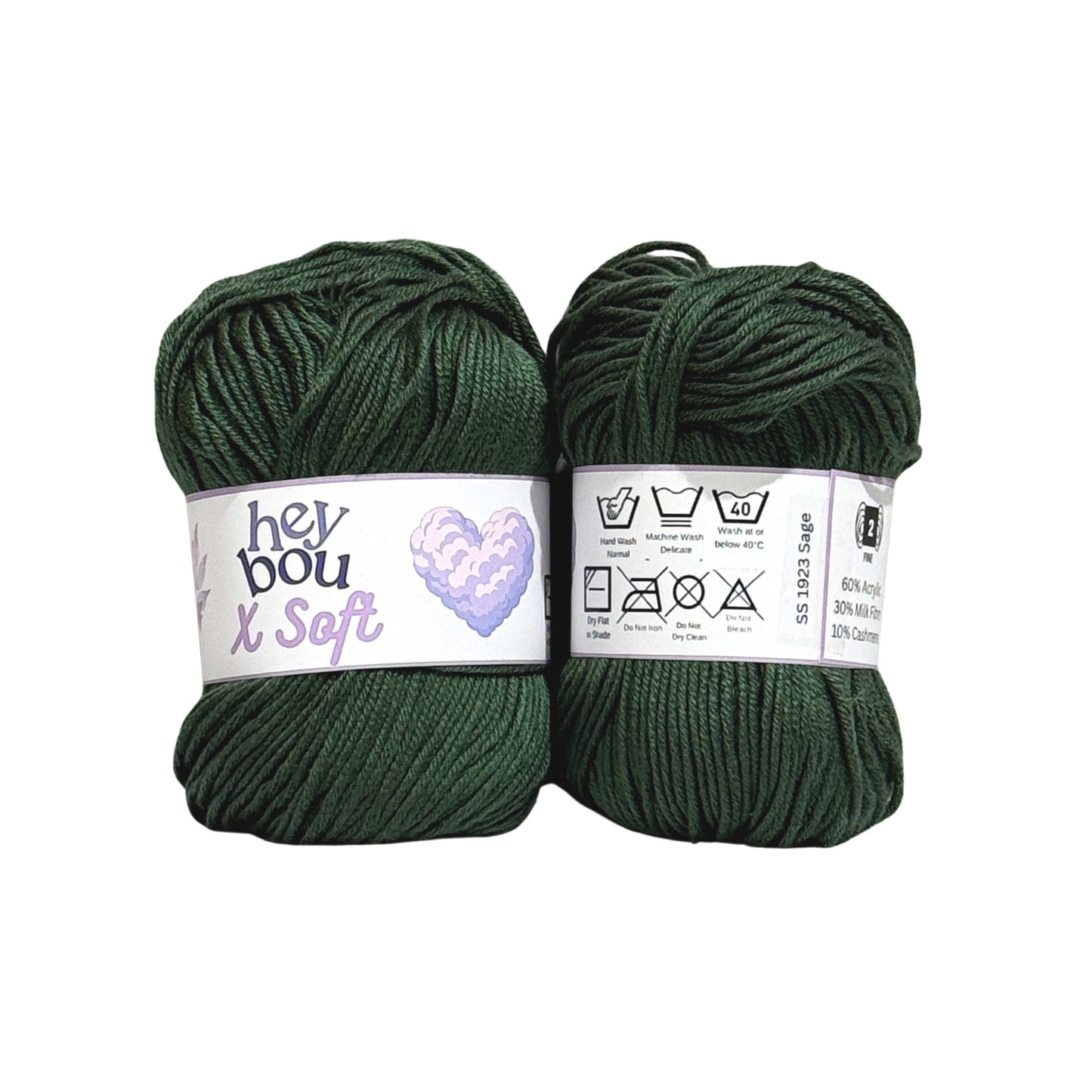 X Soft Yarn, 60% Acrylic, 30% Milk Fibre and 10% Cashmere, 50g Ball HeyBou