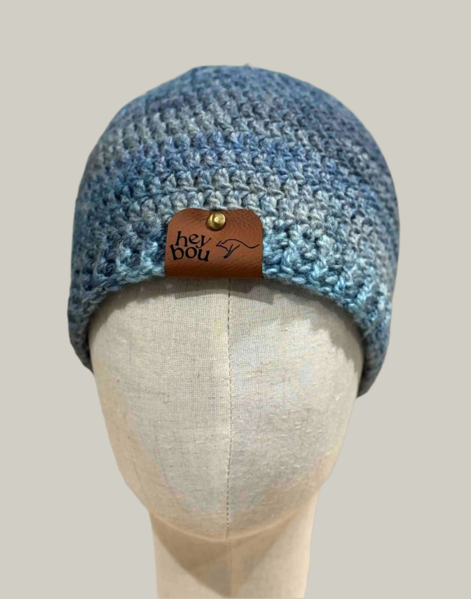 Sierra Blue 2.5cm Rib Adult Double Crochet Beanie 53-67cm H 21cm HeyBou - Made by Lisa