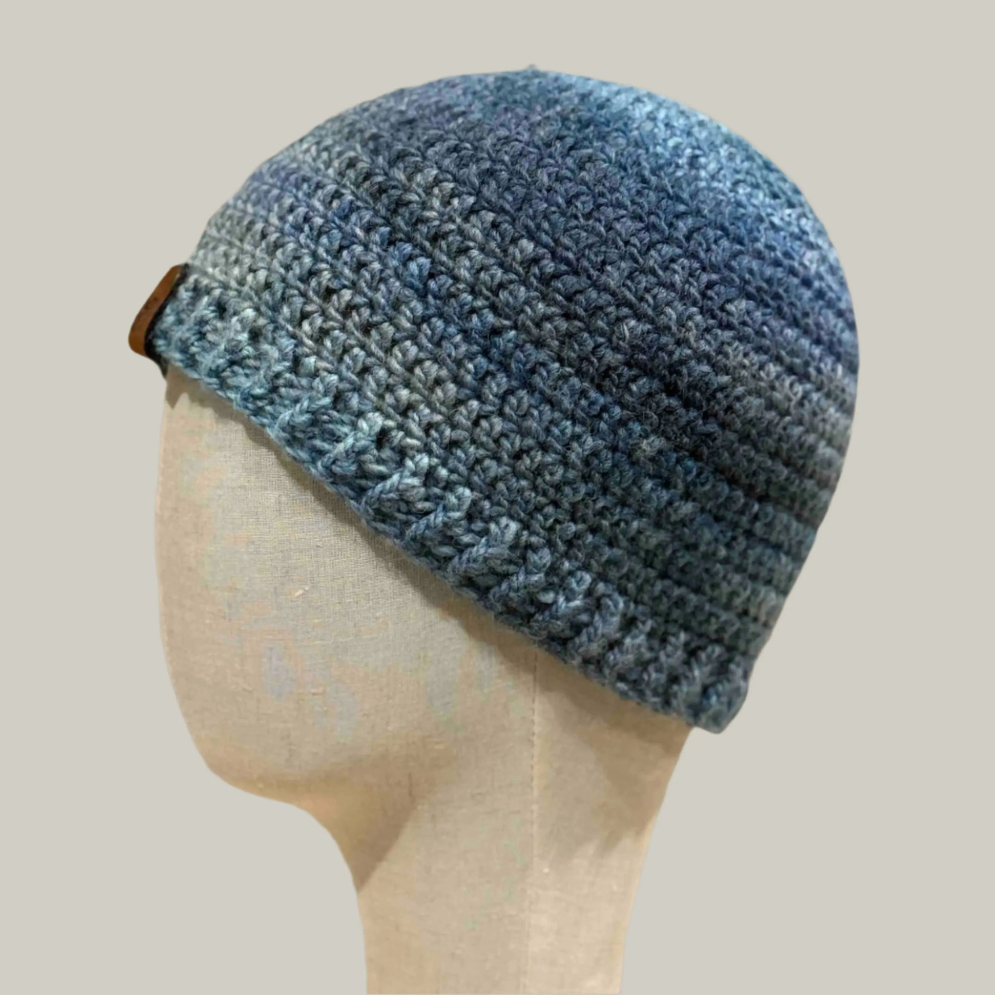 Sierra Blue 2.5cm Rib Adult Double Crochet Beanie 53-67cm H 21cm HeyBou - Made by Lisa