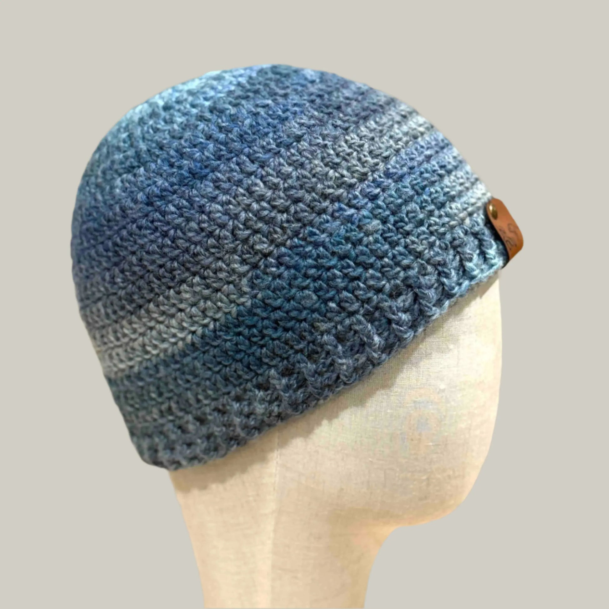 Sierra Blue 2.5cm Rib Adult Double Crochet Beanie 53-67cm H 21cm HeyBou - Made by Lisa