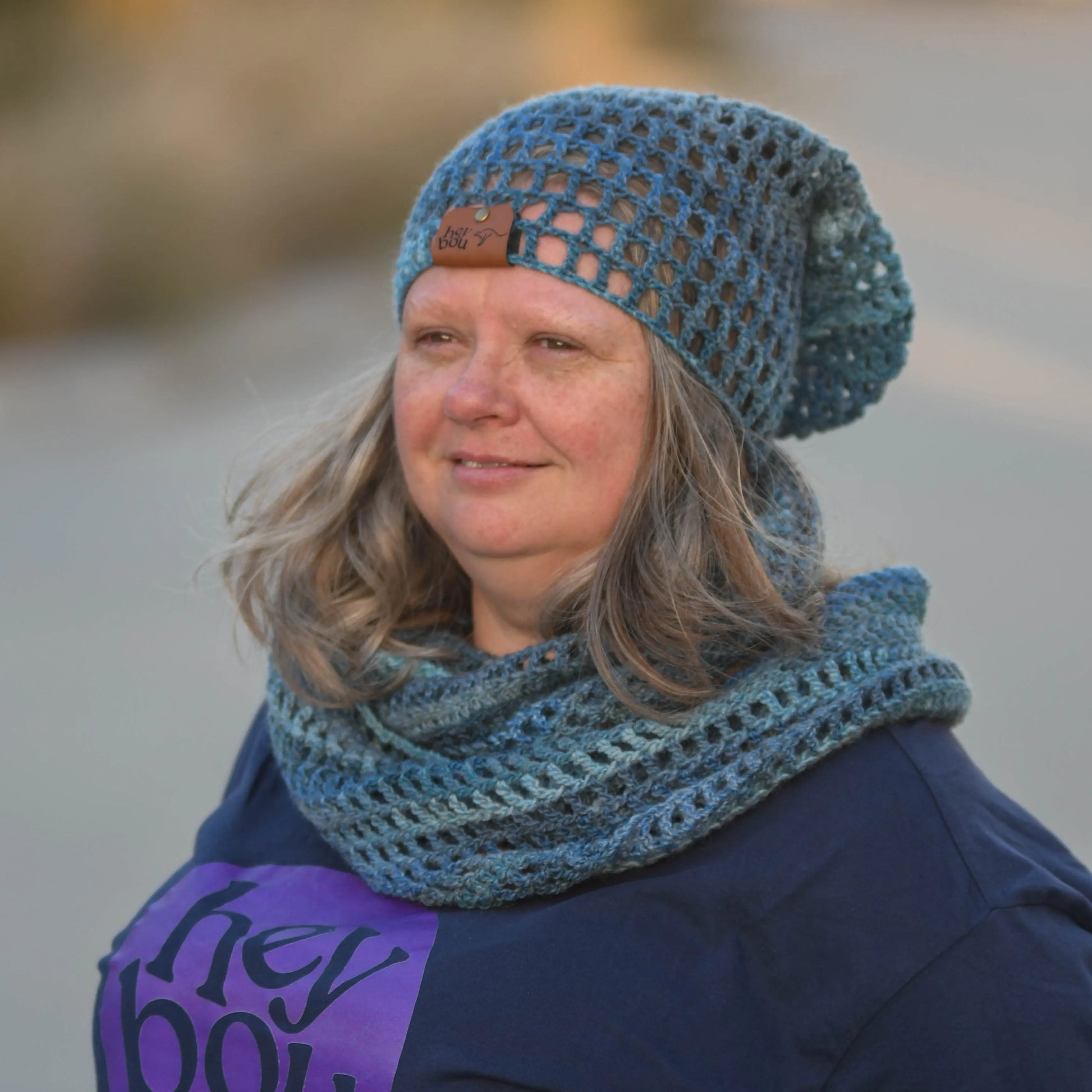 Sierra Blue Treble & Double Crochet Circular Scarf 162cm x 22cm HeyBou - Made by Lisa