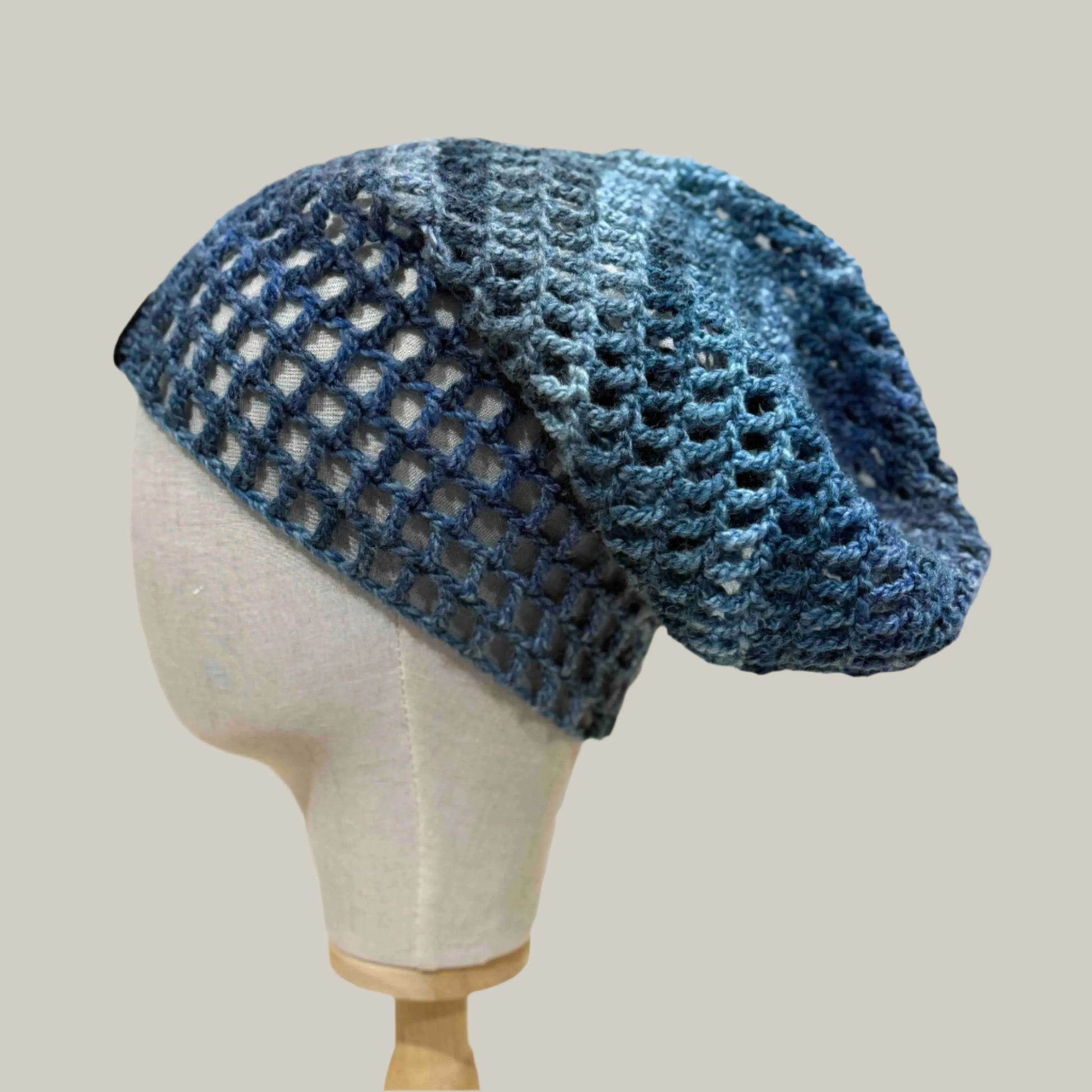 Sierra Blue Child/Adult Treble Crochet Slouchy Beanie 48-64cm H 36cm HeyBou - Made by Lisa