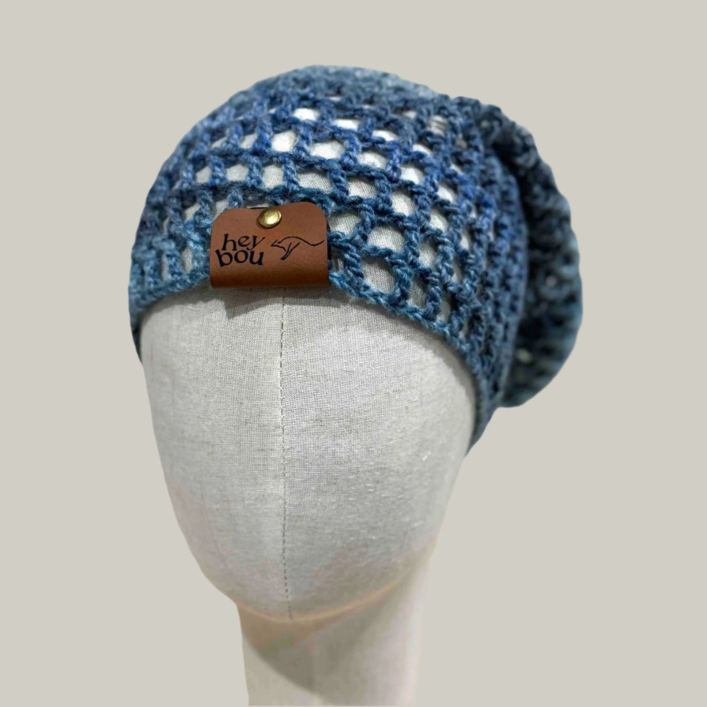 Sierra Blue Child/Adult Treble Crochet Slouchy Beanie 48-64cm H 36cm HeyBou - Made by Lisa