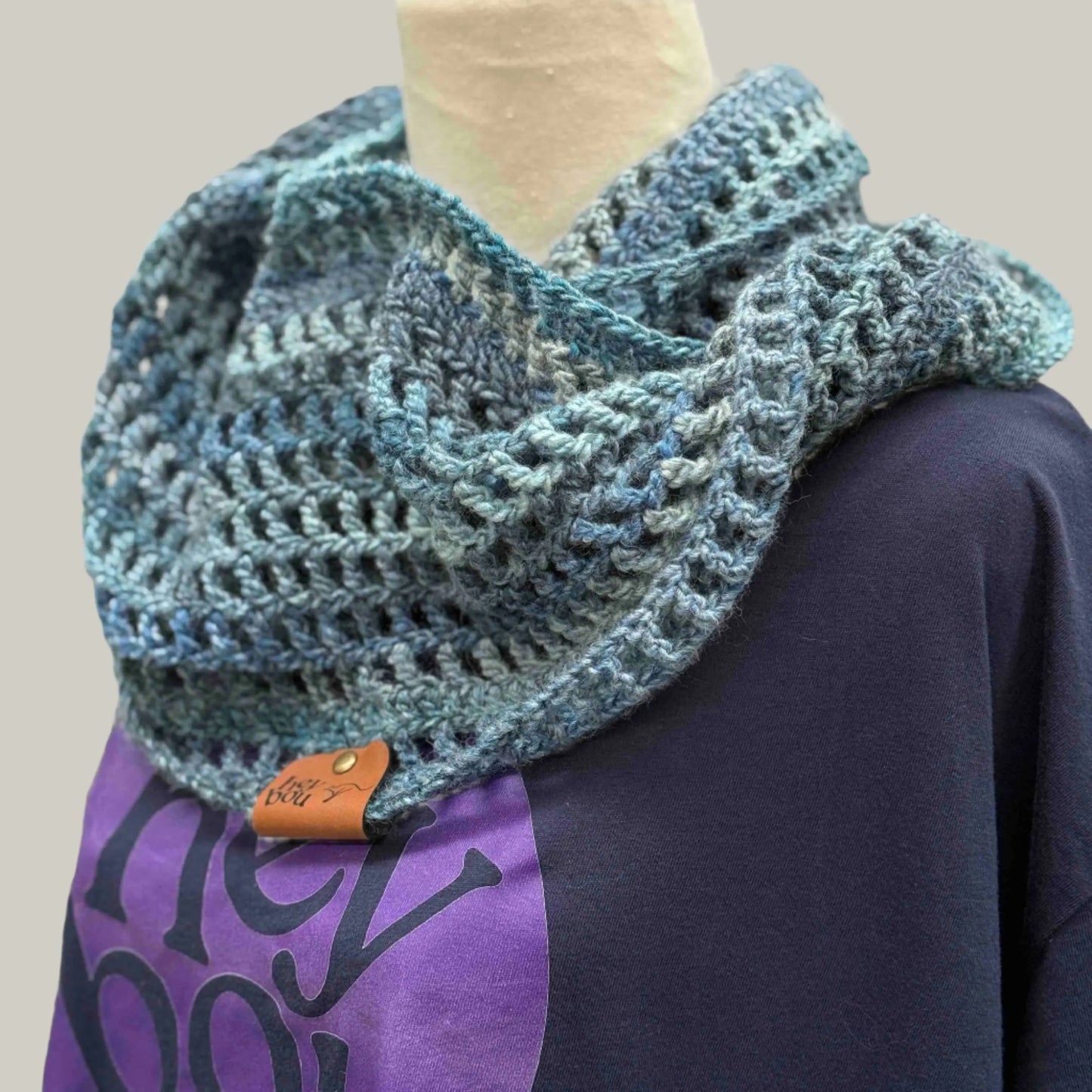 Sierra Blue Treble & Double Crochet Circular Scarf 162cm x 22cm HeyBou - Made by Lisa