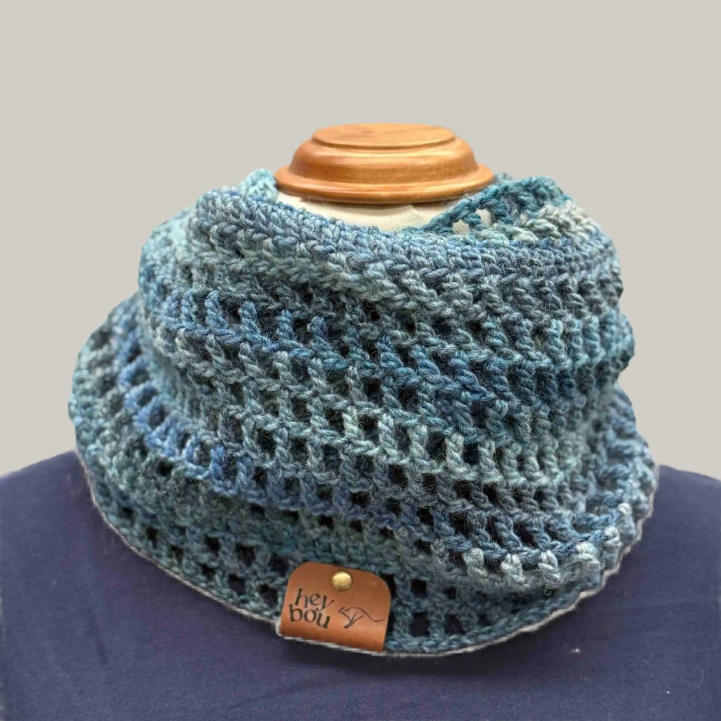 Sierra Blue Treble & Double Crochet Circular Scarf 162cm x 22cm HeyBou - Made by Lisa