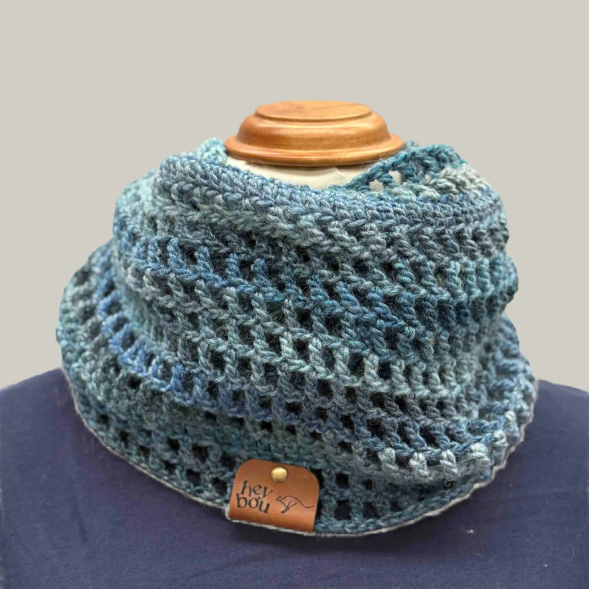 Sierra Blue Treble & Double Crochet Circular Scarf 162cm x 22cm HeyBou - Made by Lisa