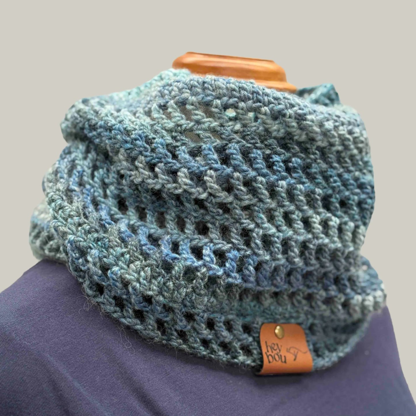 Sierra Blue Treble & Double Crochet Circular Scarf 162cm x 22cm HeyBou - Made by Lisa
