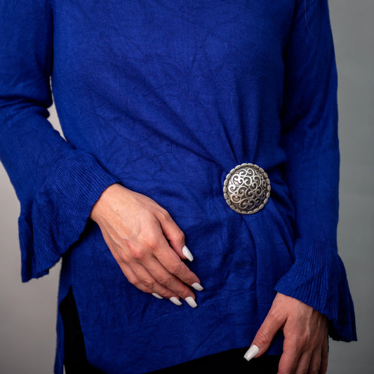 Silver Plated Swirling Shield Brooch Hey Bou