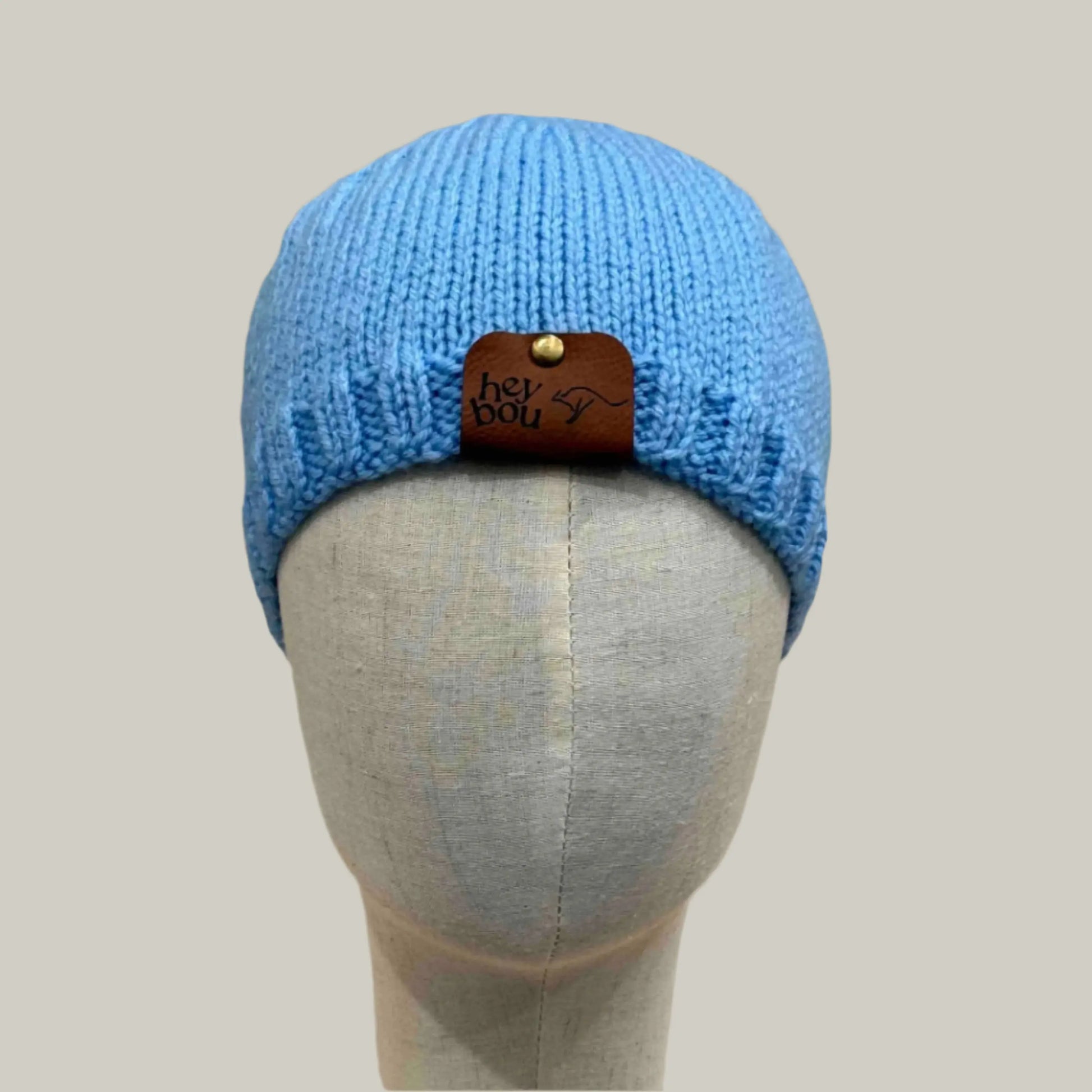 Sky Blue Knit Child/Adult Beanie 48-65cm H 21cm HeyBou - Made by Lisa