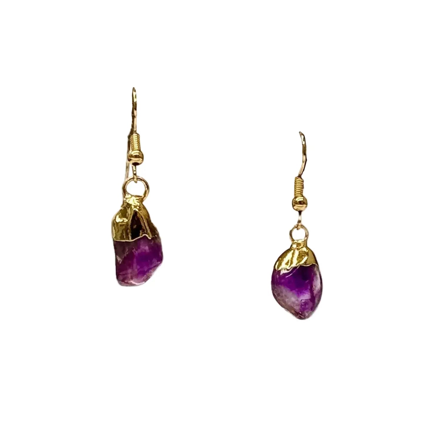 Gold Plated Smooth Hook Amethyst Earrings Hey Bou
