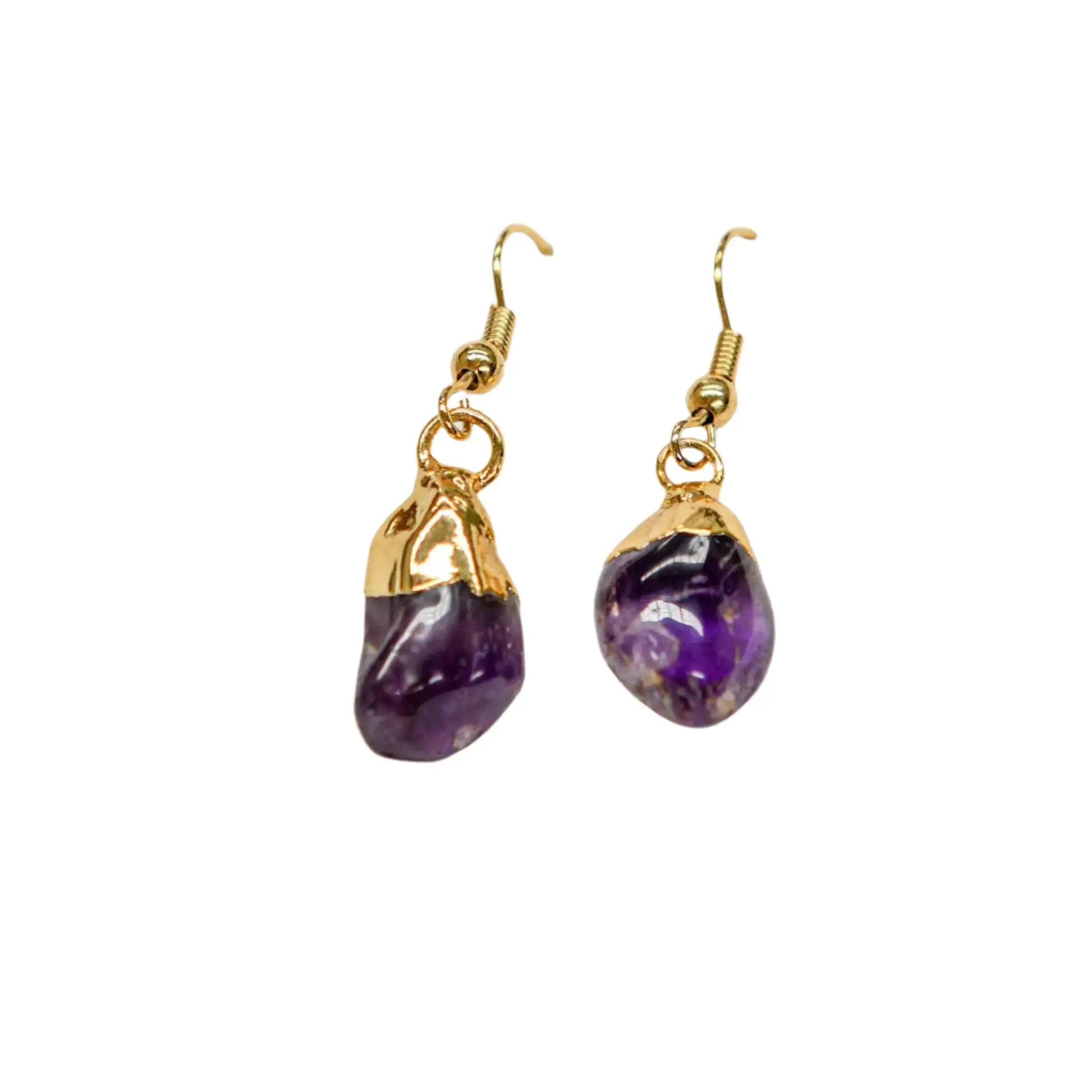 Gold Plated Smooth Hook Amethyst Earrings Hey Bou