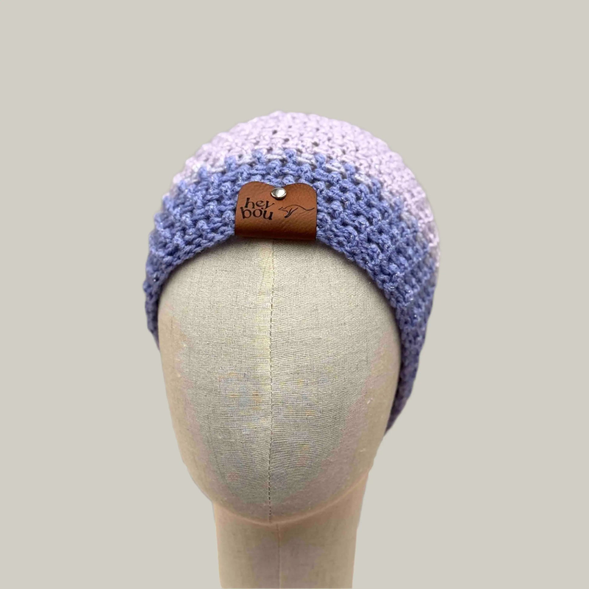 Sparkle Light Purple & Maeve Treble Crochet Moss Rib Child/Adult Beanie 49-62cm H 19cm HeyBou
