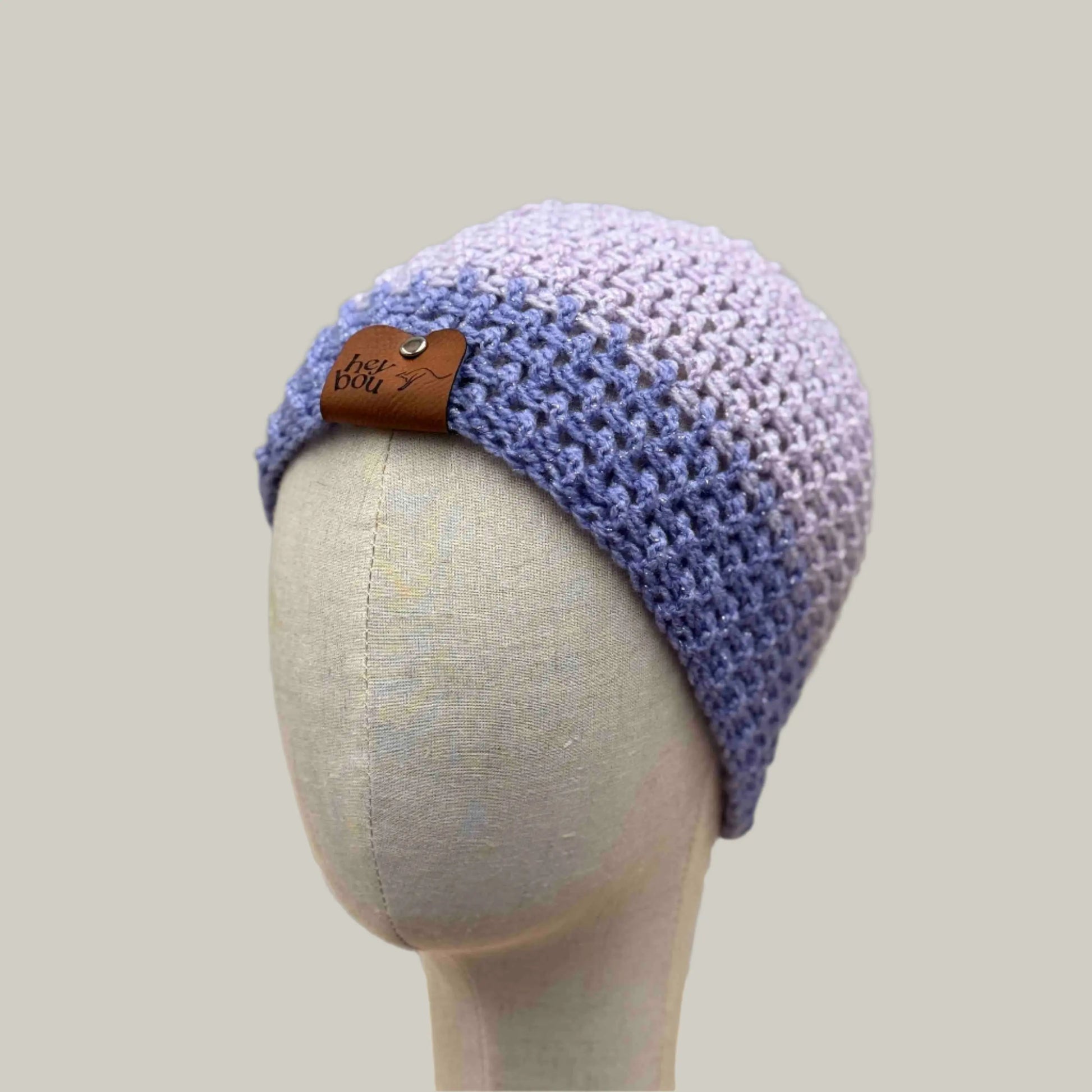 Sparkle Light Purple & Maeve Treble Crochet Moss Rib Child/Adult Beanie 49-62cm H 19cm HeyBou