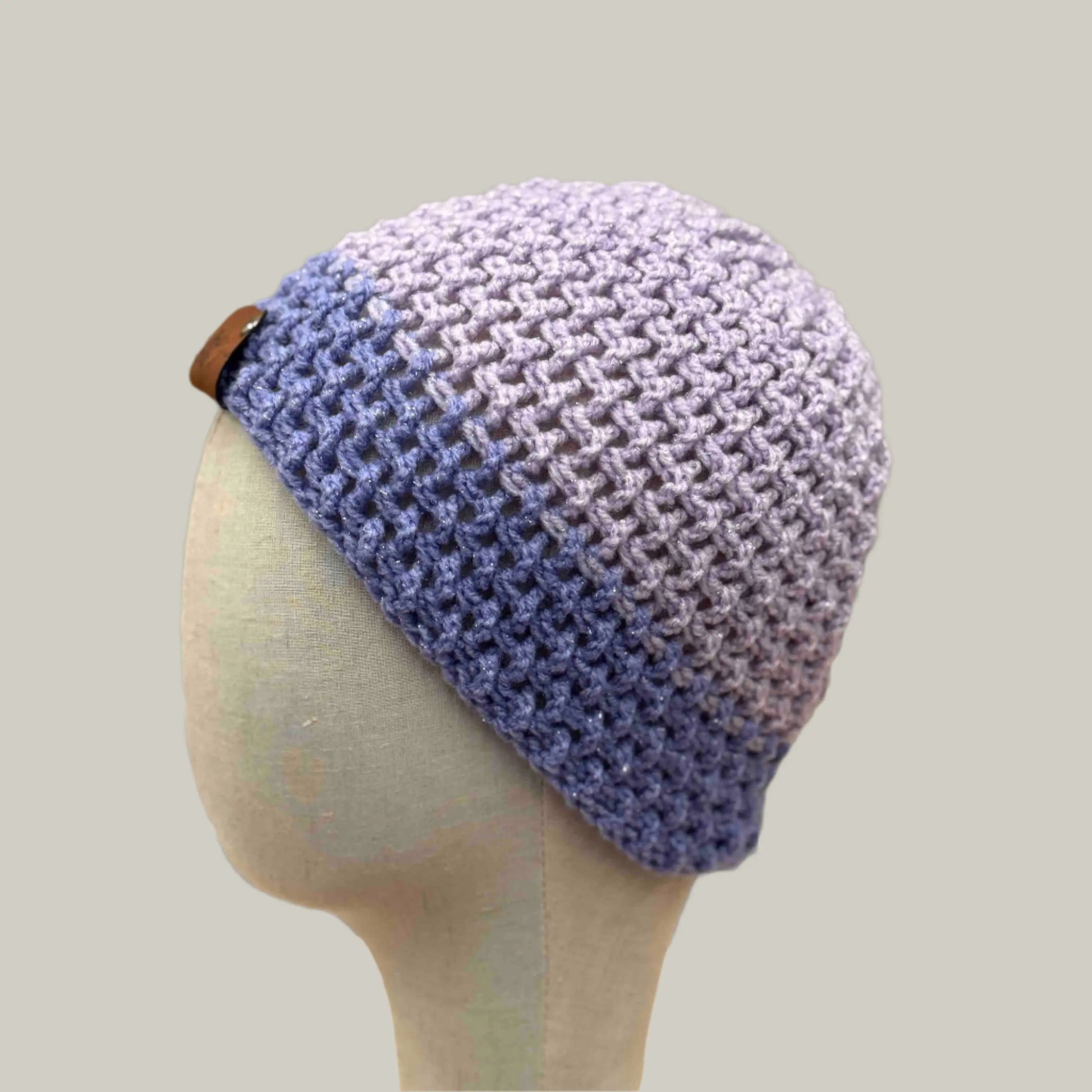 Sparkle Light Purple & Maeve Treble Crochet Moss Rib Child/Adult Beanie 49-62cm H 19cm HeyBou