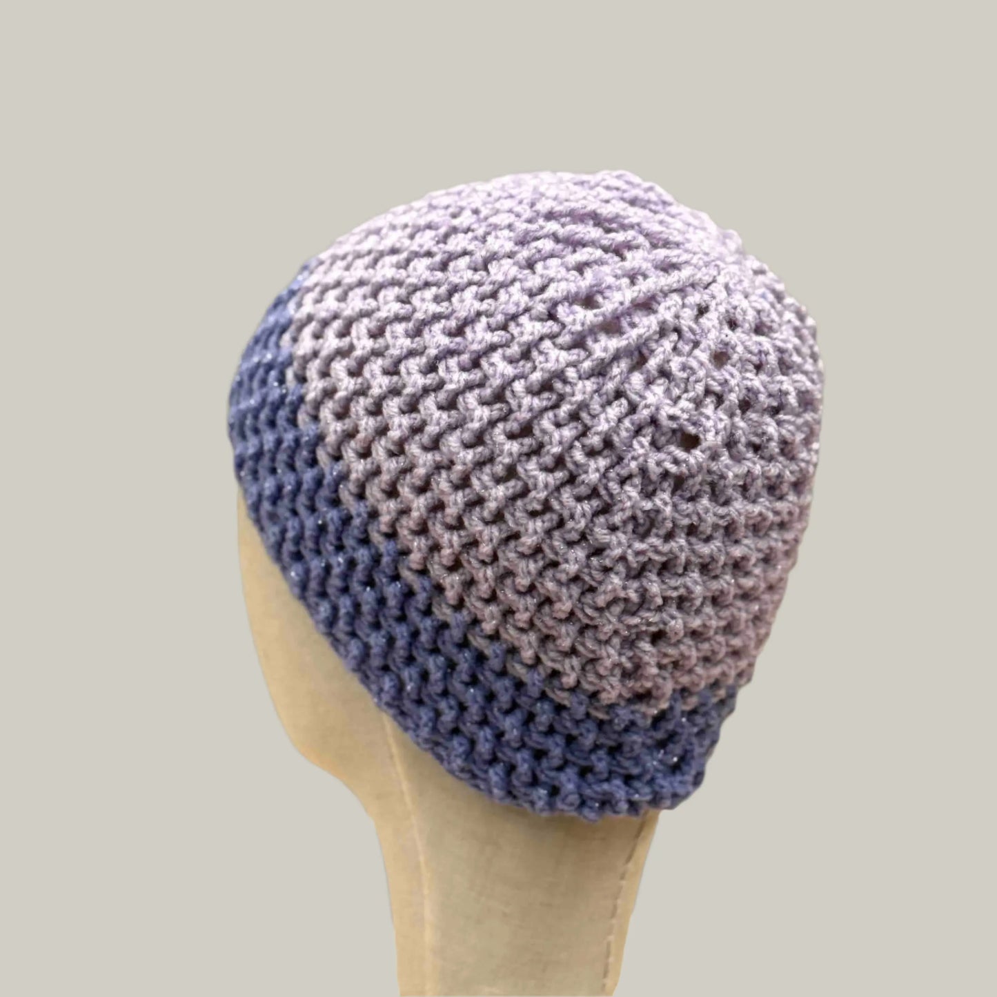 Sparkle Light Purple & Maeve Treble Crochet Moss Rib Child/Adult Beanie 49-62cm H 19cm HeyBou