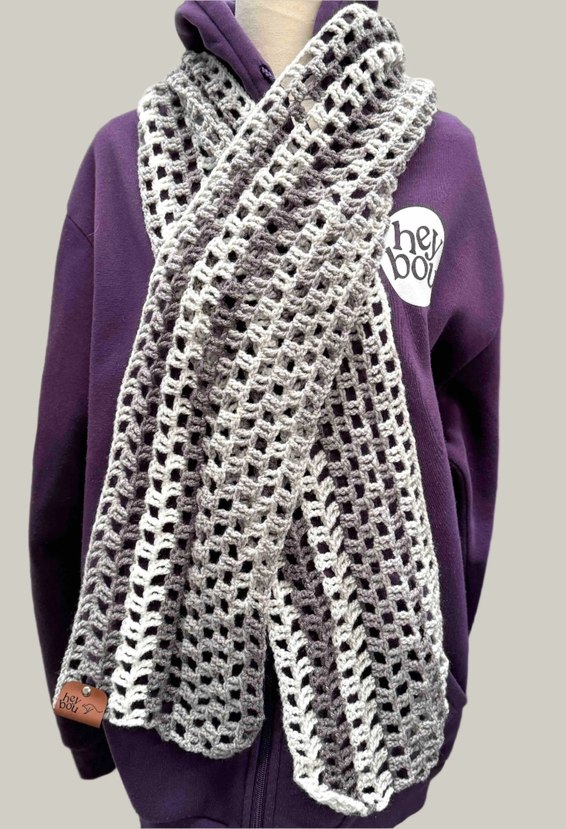 Sparkle Greys Treble Crochet Scarf 182cm x 18cm HeyBou - Made by Lisa