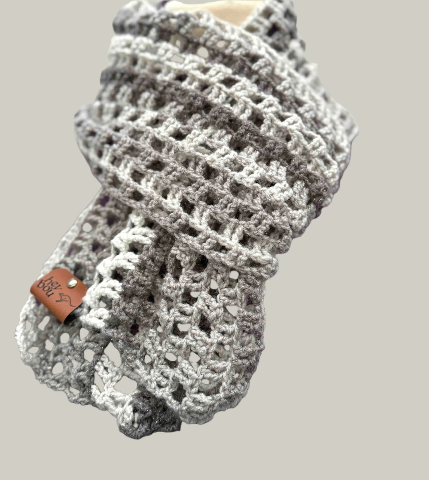 Sparkle Greys Treble Crochet Scarf 182cm x 18cm HeyBou - Made by Lisa