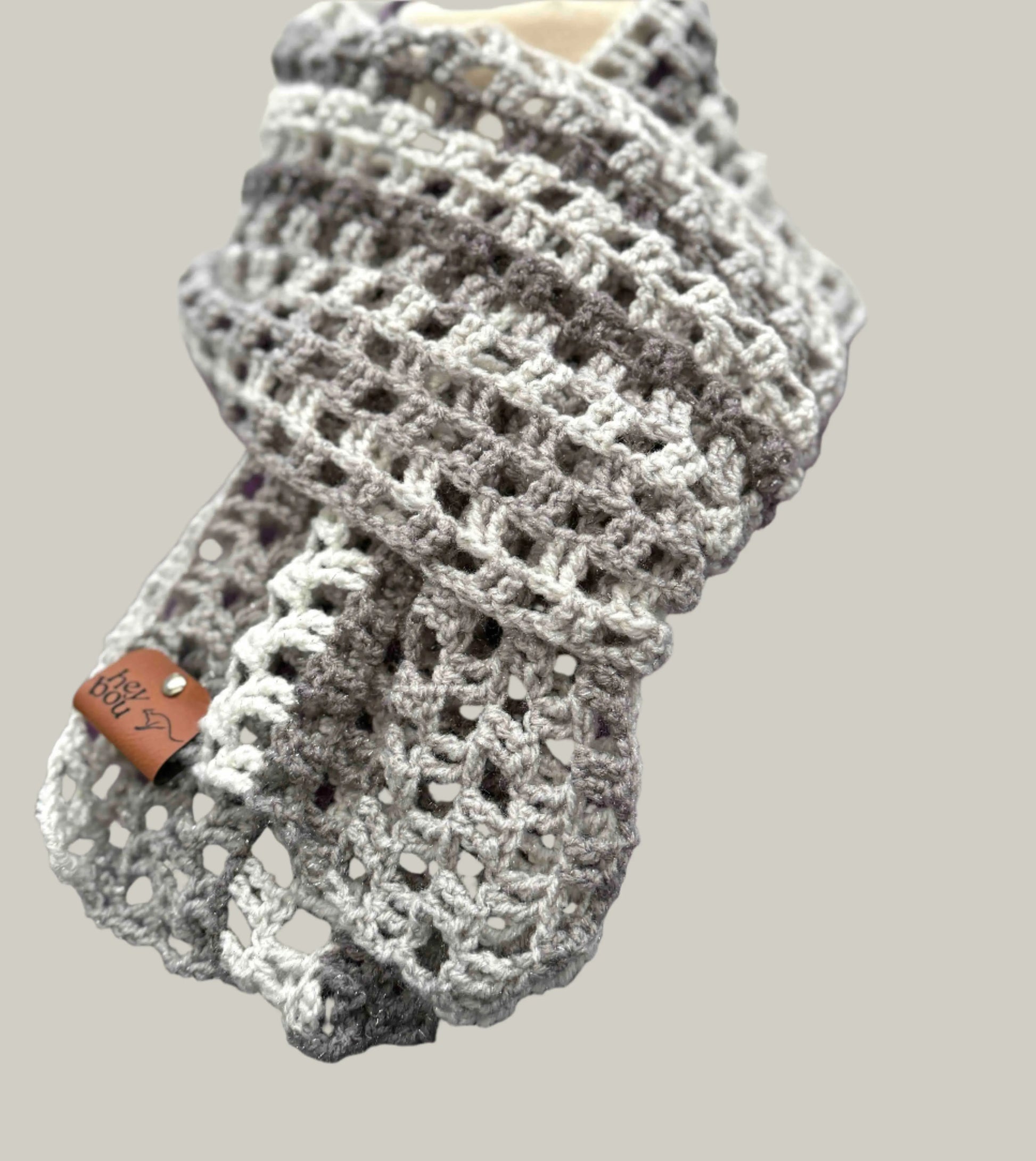 Sparkle Greys Treble Crochet Scarf 182cm x 18cm HeyBou - Made by Lisa