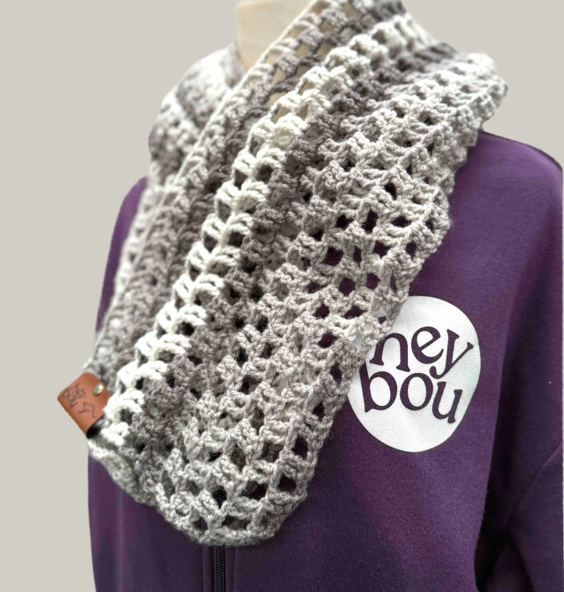 Sparkle Greys Treble Crochet Scarf 182cm x 18cm HeyBou - Made by Lisa